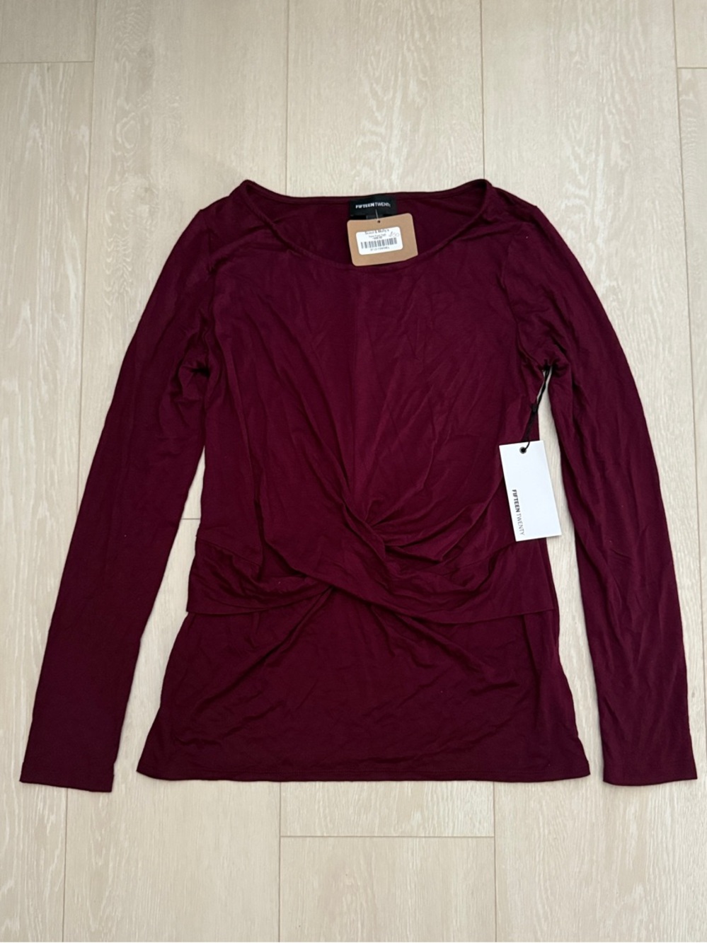 Fifteen Twenty Twist-Front Long Sleeve Tee - Burgundy